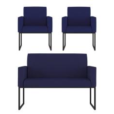 Imagem de Kit Sofá 2 Lugares + 2 Poltronas Para Recepção Sala Balaqui Cor:azul Marinho Azul Marinho