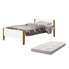 Imagem de Cama Solteiro Simba Branco Fosco Pés Amadeirado Com Colchão D20 - Reller Móveis Branco Fosco