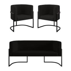 Imagem de Kit 2 Poltronas + Sofá 2 Lugares Base De Metal Black Balaqui Preto
