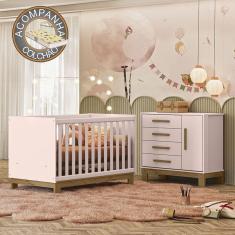Imagem de Quarto de Bebê Qencanto Slim com Cômoda 4355 e Berço 4315 Qmovi Rosa Acetinado + Colchão Gazin