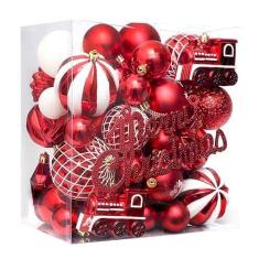 Imagem de Enfeites de bolas de árvore de Natal de 64 quilates, decorações de bolas penduradas de árvore de Natal inquebráveis perfeitas para decoração de Natal e casamento, Natal