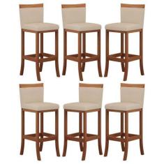 Imagem de Kit 6 Banquetas Média Encosto Estofado 38x92 Cm Paris Madeira Maciça C
