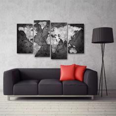 Imagem de Quadro Decorativo Mapa Mundi  E  Tecido 4 Peças 1