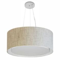 Imagem de Lustre Pendente Cilíndrico Duplo Md-4124 Cúpula Em Tecido 50X25cm Rustico Bege - Bivolt