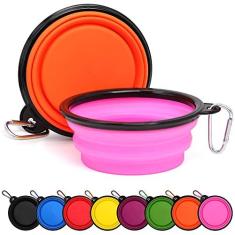 Imagem de 2 unidades tigelas dobráveis para cães com fecho tigela de viagem portátil gatos água comida prato para caminhadas estacionamento ao ar livre viagens
