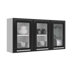 Imagem de Armário De Cozinha Aéreo Luce Preto 3 Portas 3 Vidros Itatiaia Preto
