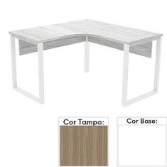 Imagem de Mesa de Escritório em L Pé Tubular Pe25 em Mdp 145 x 145 x 60 cm Cor Noce Naturalle e Base Branca