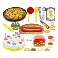 Imagem de Kit Comidinha De Brinquedo Sanduiche Pizza Bolo Cozinha Infantil Fast