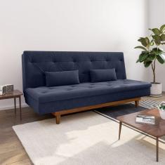 Imagem de Sofá Cama 3 Lugares em Suede Tokio Yescasa Azul/Mel