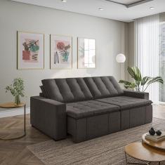 Imagem de Sofá Cama Retrátil e Reclinável 4 Lugares 280cm em Linho com Molas e Braço Reto Palmeira Cabecasa Ma Cinza