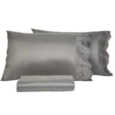 Imagem de Jogo de Cama LmPeter Queen Microfibra 100% Poliéster 3 Peças Chumbo