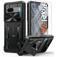 Imagem de FNTCASE Capa para celular Google Pixel-7a: Capa de celular de proteção contra quedas de nível militar com suporte e slide | Amortecedor protetor resistente à prova de choque texturizado | Protetor