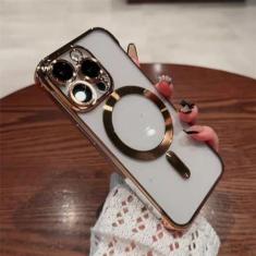 Imagem de Capa de telefone magnética sem moldura revestida para iPhone 14 Pro 13 12 Pro Max 14Plus 14 13 Capa ultrafina de carregamento sem fio à prova de choque, dourada, para iPhone 13