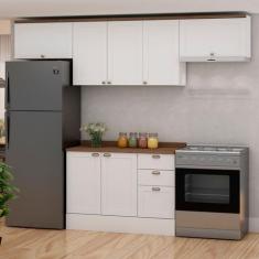 Imagem de Cozinha Compacta Iluminata 7 Portas 3 Gavetas 100% Mdf Branco/Ébano -