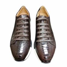 Imagem de Authentic Real Ostrich Feet Skin Tênis masculino casual marrom escuro com cadarço couro exótico genuíno masculino sem salto, Marrom, 39