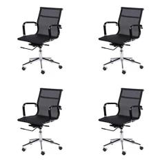 Imagem de Conjunto 4 Cadeiras de Escritório com Rodízios Tela Baixa Or Design Preto