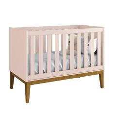 Imagem de Berço Mini Cama Classic Rosa Fosco Com Pés Amadeirado - Reller Móveis Rosa Fosco