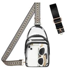 Imagem de Heseadecor Bolsa transparente aprovada para estádio bolsa transversal pochete para mulheres e homens para eventos esportivos, Preto, Large