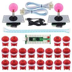 Imagem de SJ@JX Kit de teclado mecânico para 2 jogadores, LED, fliperama, Raspberry Pi, botão LED, controle de joystick de luta, zero atraso, codificador USB retropie