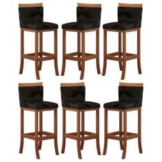 Imagem de Kit 6 Banquetas Alta Encosto Estofado 38x102 Cm Paris Madeira Maciça C