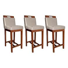 Imagem de Kit 3 Banquetas Estofadas com Encosto Veneza Média 94 Cm Madeira Maciça Suede Bege CCS