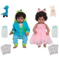 Imagem de Boneca Tipo Reborn Gêmeos Realista Coelhinha e Jacarezinho - Cegonha R