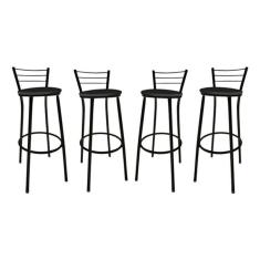 Imagem de Conjunto 4 Banqueta Preta Alta Para Balcão Bancada Cozinha