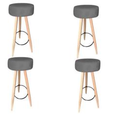 Imagem de Kit 04 Banqueta Alta Flora Pés Palito em Madeira Branco para  Bar Bist