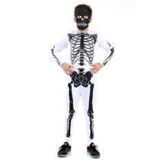 Imagem de Fantasia Esqueleto Branco E Preto Infantil Longo Com Máscara - Hallowe