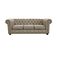 Imagem de Sofá Chesterfield de Couro 3 Lugares - Avelã