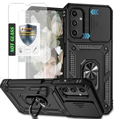 Imagem de AYMECL Capa para celular A14 5G, Galaxy A14, capa para Samsung A14 5G com 2 peças de filme à prova de explosão, capa protetora de câmera deslizante com suporte de anel magnético para Samsung Galaxy