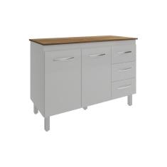 Imagem de Balcão Gabinete Para Pia 118 cm Cozinha Bruna Branco com Tampo Tampão 120 cm Savana