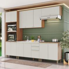 Imagem de Cozinha Compacta 4 Peças com Tampo para Cooktop Yasmin Espresso Móveis Marrom/Areia