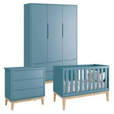 Imagem de Quarto de Bebê Classic 3 Portas Cômoda Gaveteiro  com Pés Madeira Natural - Reller
