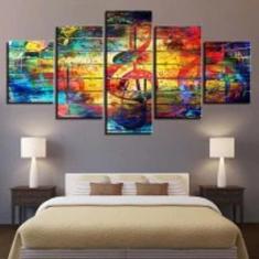 Imagem de Quadro decorativo mosaico de 5 peças nota musical colorida