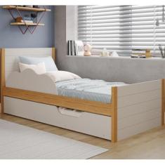 Imagem de Bicama Infantil Solteiro 100% Mdf Bibox Cama Auxiliar Com Rodizio Uli Nature/off White