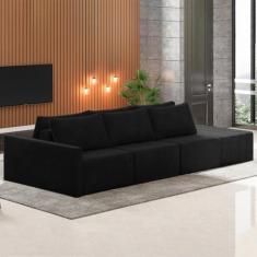 Imagem de Sofá Ilha Modulado Milos 312cm Puff Lateral Veludo Cinza Escuro G33 - Gran Belo