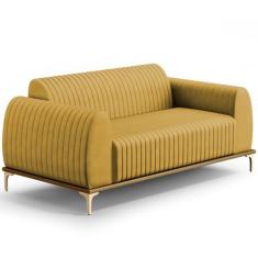 Imagem de Sofá 3 Lugares Para Sala De Estar Molino 180 Cm D02 Pés D'ouro Veludo Mostarda C-260 - Lyam Decor