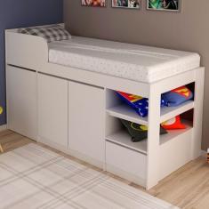 Imagem de Cama Infantil Multifuncional 2 Portas Com Escrivaninha Branco - Tecno