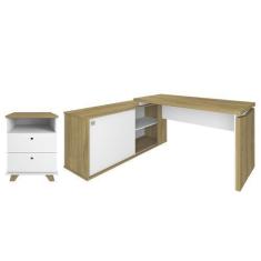 Imagem de Mesa Escrivaninha em L Sharp e Gaveteiro 2 Gavetas May A06 Olmo/Branco