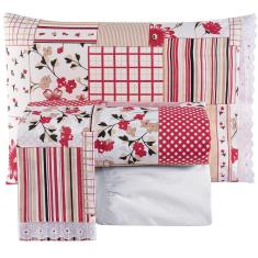Imagem de Jogo De Cama Casal Fascínio Algodão 04 Pçs Patchwork/Branco