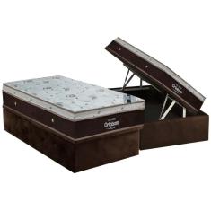 Imagem de Cama Box Baú Solteiro: Colchão Molas Ortobom SuperPocket Sleep King + Base CRC Suede Brown(88x188)