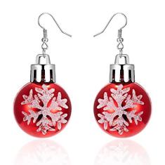 Imagem de Brincos de pingente de gota com enfeite de lâmpada vermelha e verde de Natal, flor de floco de neve, estrela da sorte, bola redonda, brincos de argola de gancho, moda de Natal, joias festivas,
