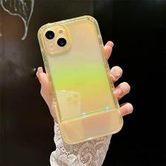 Imagem de Capa de telefone transparente para suporte de cadeira colorida a laser de luxo para iPhone 11 12 13 Pro X XR XS MAX Capa traseira protetora elegante, amarela, para iPhone 13