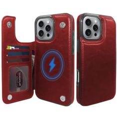 Imagem de TopPerfekt Capa carteira para iPhone 16 Pro Max 6,9 polegadas, compatível com MagSafe, carregamento sem fio, suporte de cartão de couro resistente a quedas, capa protetora magnética para celular -