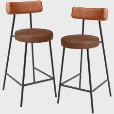 Imagem de Kit 02 Banquetas Baixa Cozinha Sala Jantar Bancada Milão L02 Couríssimo Camel Marrom - Lyam Decor