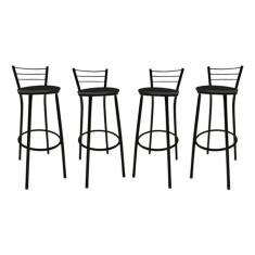 Imagem de Kit - 4 Banqueta Alta Para Balcão Com Assento Almofada Preto