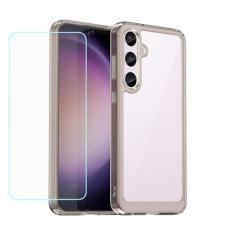 Imagem de EUAGVQY Capa para Samsung S24 Plus Galaxy S24 Plus, com filme de vidro temperado, revestimento traseiro de acrílico transparente colorido TPU, amortecedor à prova de choque, capa protetora para
