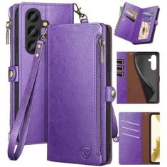 Imagem de XcaseBar Capa carteira para Samsung Galaxy S24 Plus/S24+ com zíper para cartão de crédito bloqueio RFID, capa protetora de couro PU à prova de choque para mulheres homens Samsung S24Plus capa de