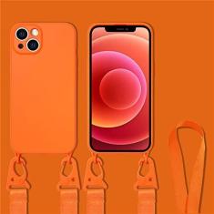 Imagem de Capa de colar com alça de corda de cordão crossbody para iPhone 11 12 13 14 15 Pro Max Mini XS X XR 7 8 Plus SE Capa de silicone líquido, laranja, para iPhone 14